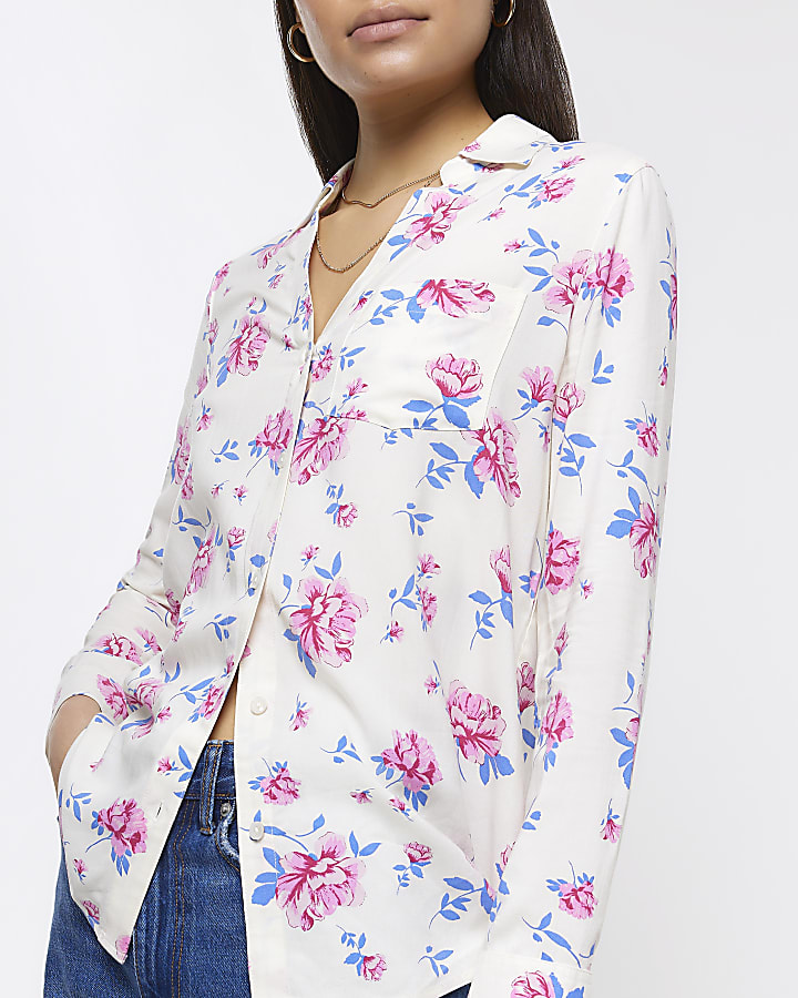 Cream floral long sleeve shirt