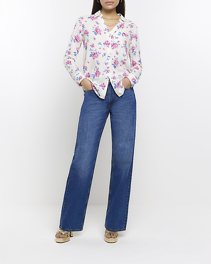 Cream floral long sleeve shirt