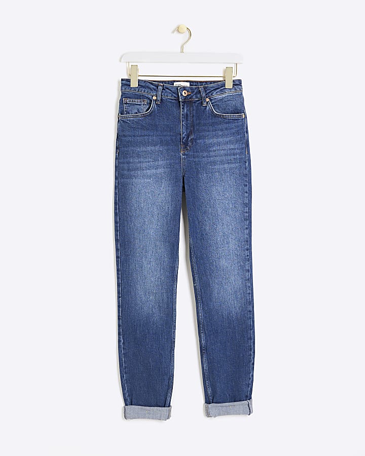 Tall Blue High Waisted Slim Mom Jeans