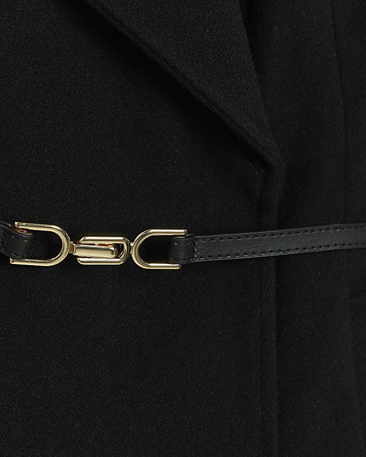 Black belted wrap longline coat