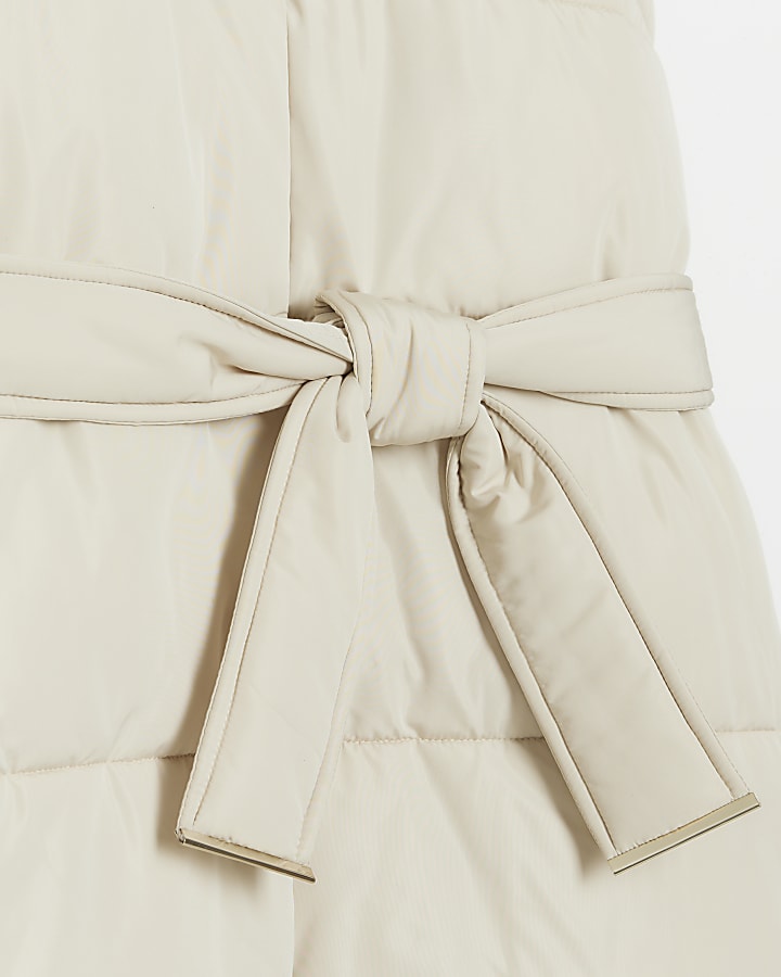 Cream belted padded longline gilet