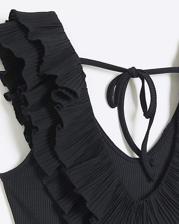 Black frill neckline bodysuit