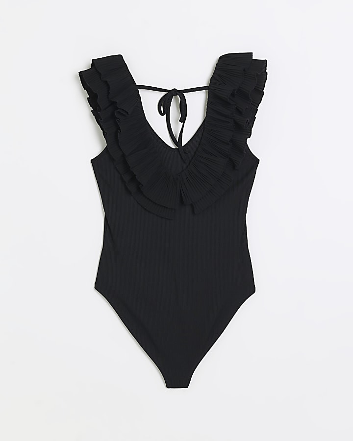 Black frill neckline bodysuit