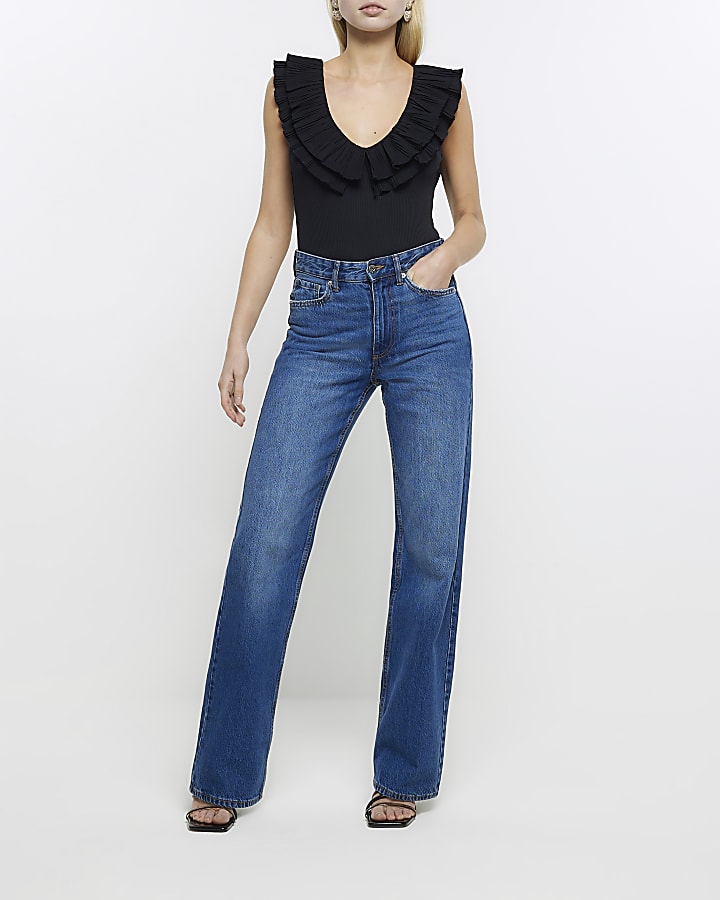 Black frill neckline bodysuit