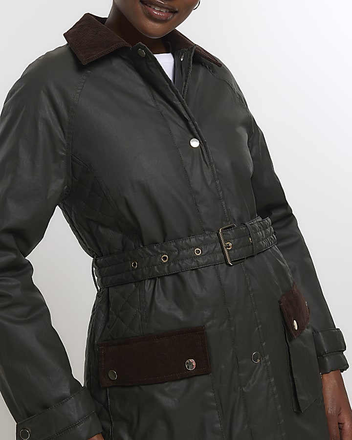 Khaki belted heritage waxed jacket