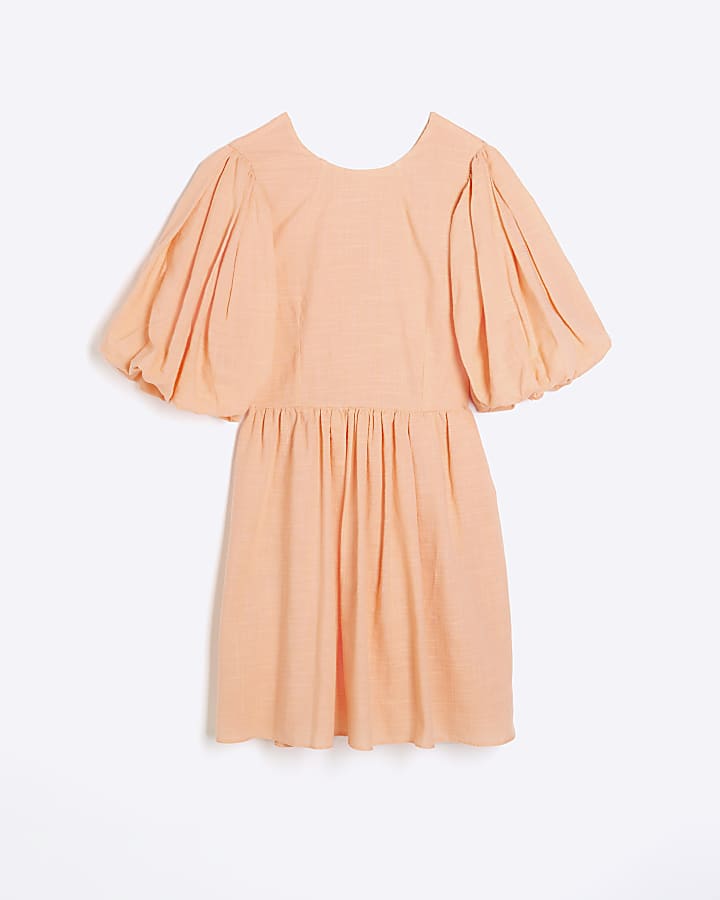 Coral puff sleeve mini dress