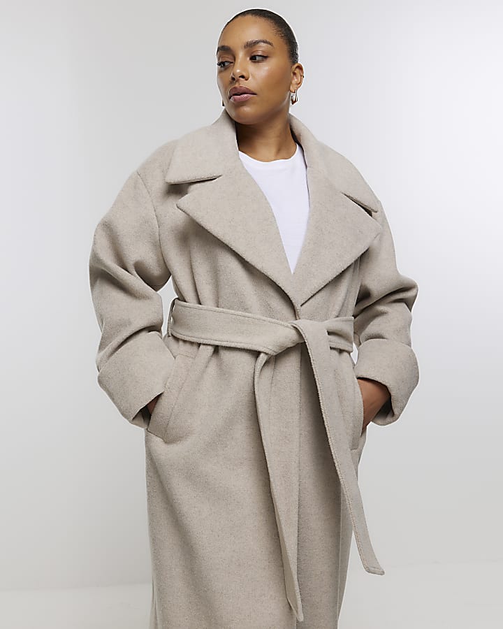 Plus beige belted robe coat