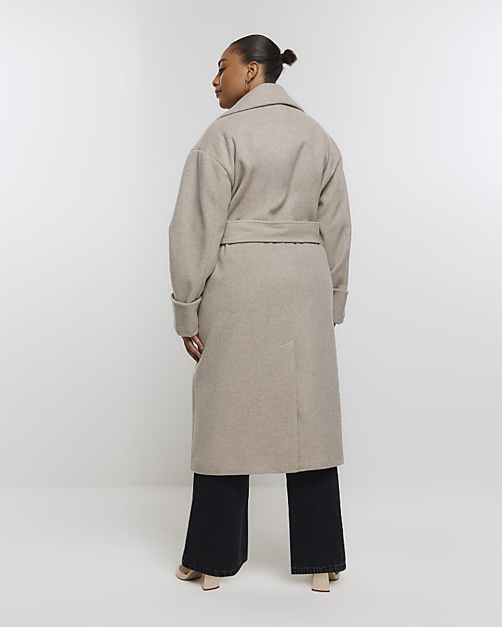 Plus beige belted robe coat