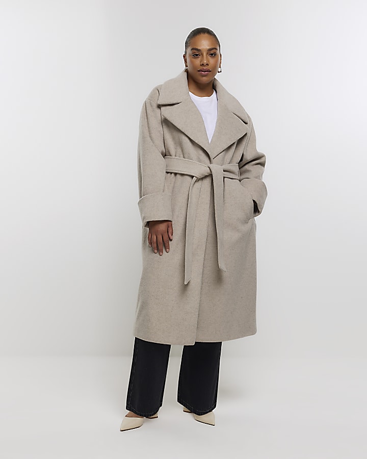 Plus beige belted robe coat River Island