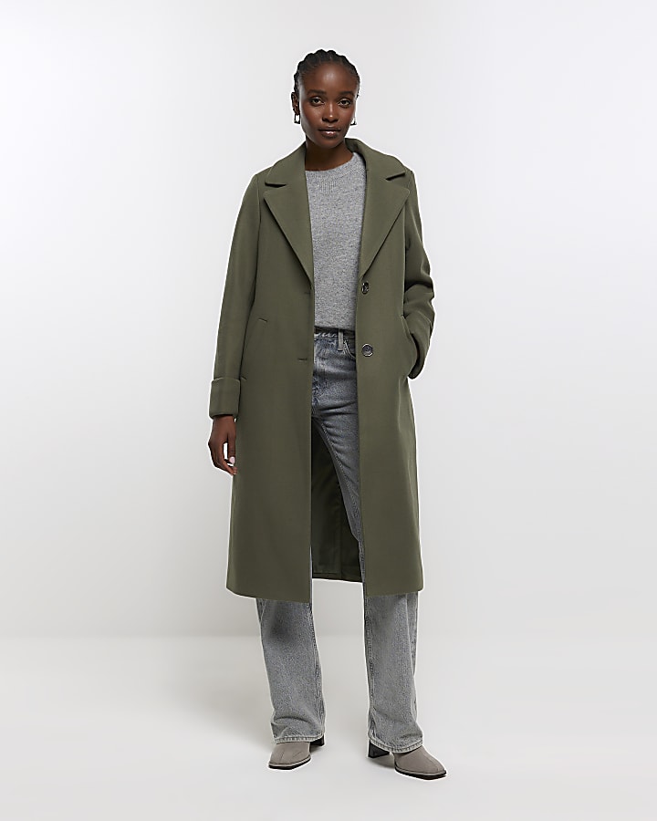 Khaki roll sleeve longline coat