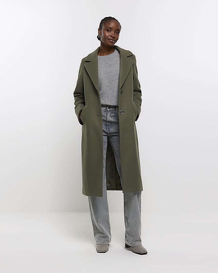 Khaki roll sleeve longline coat