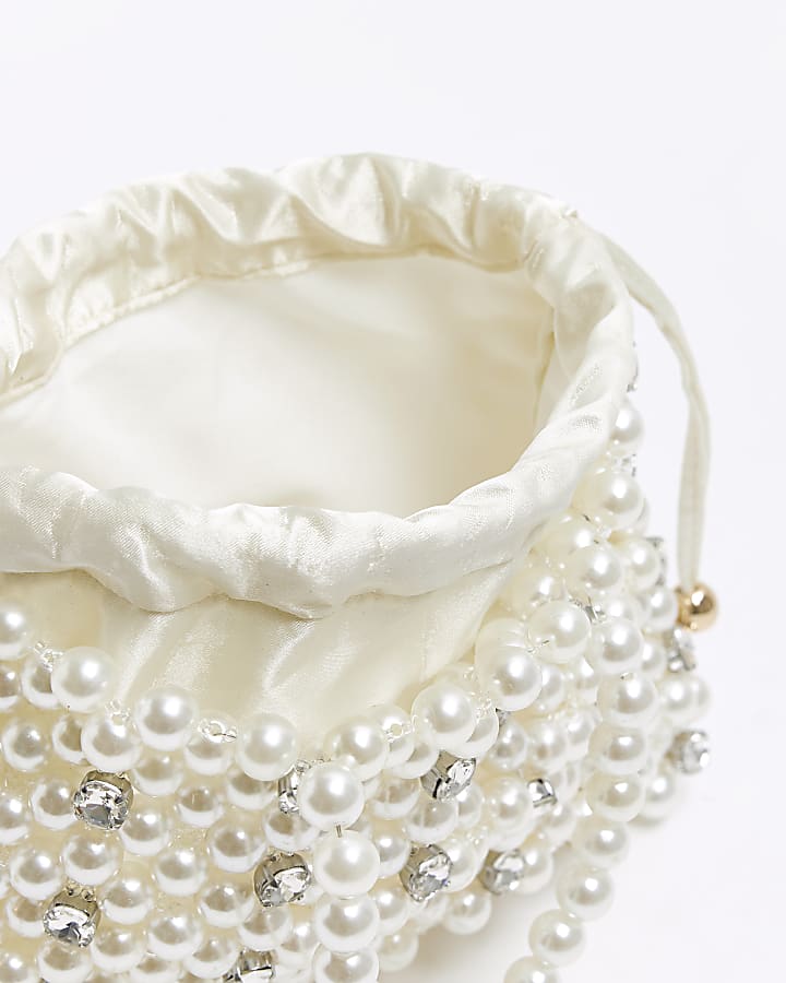 Cream pearl embellished handbag