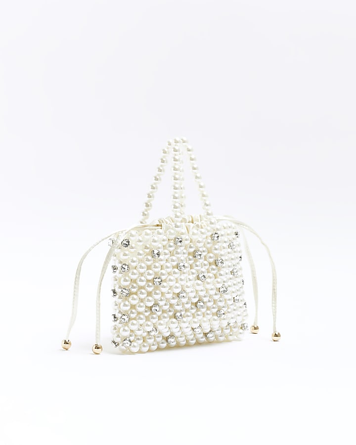 Cream pearl embellished handbag