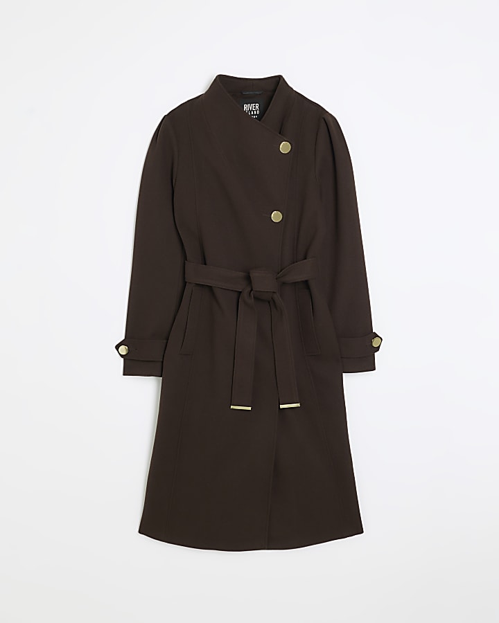 Brown belted wrap coat