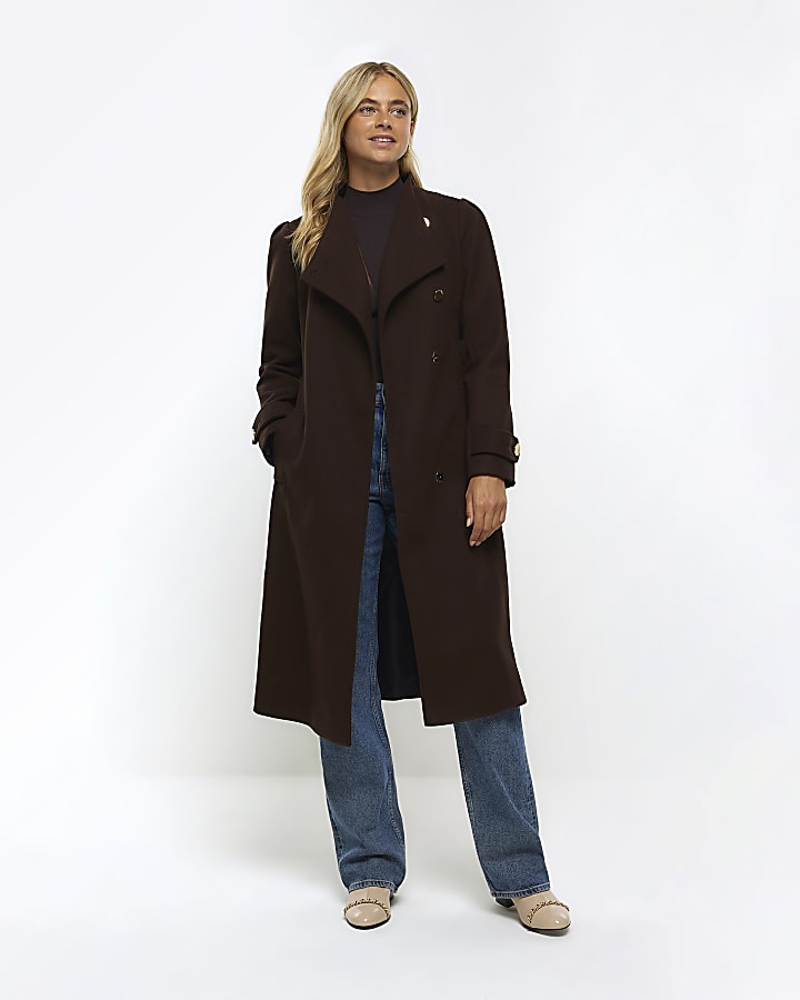 Brown belted wrap coat