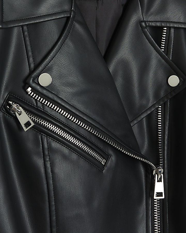 Black faux leather oversized biker jacket