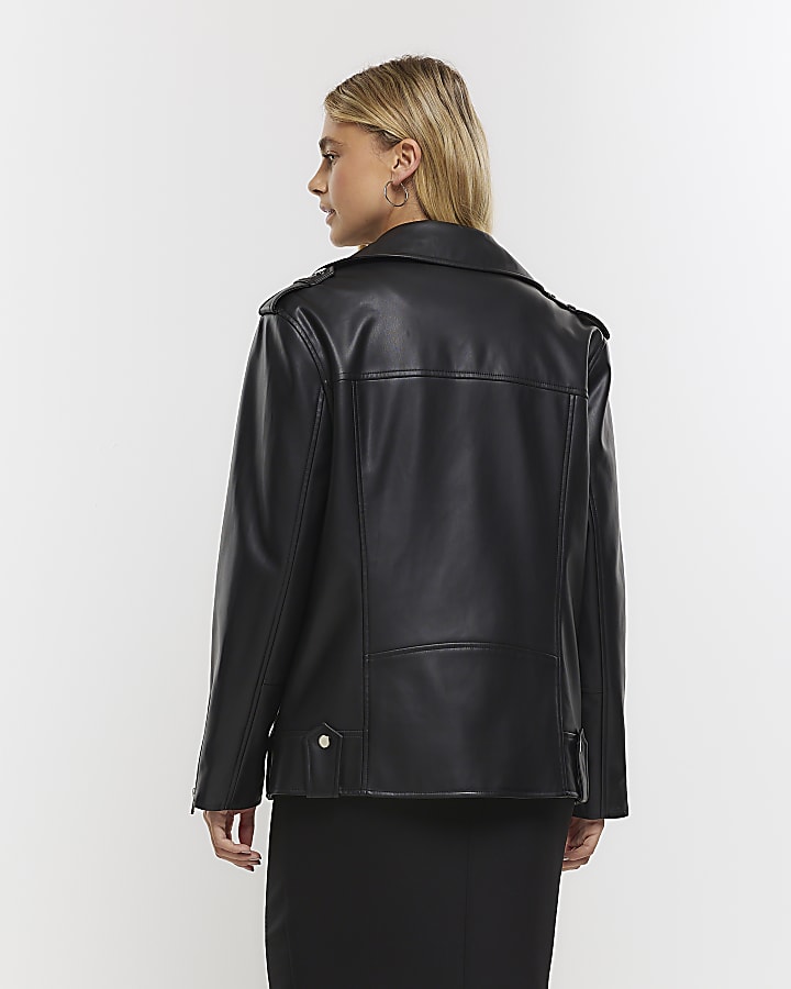 Black faux leather oversized biker jacket