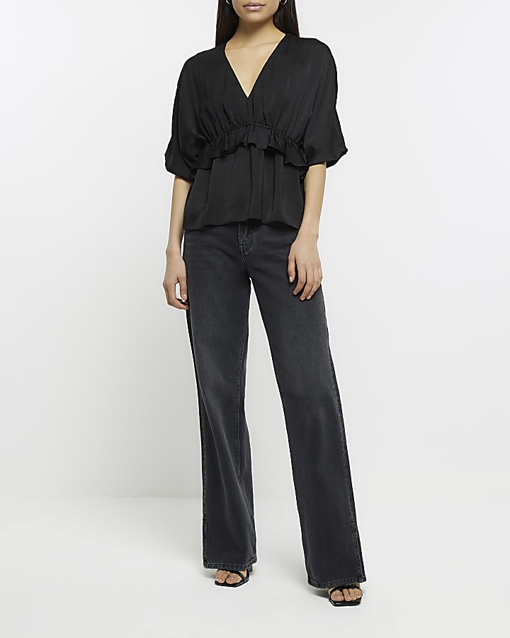 Black ruffle blouse