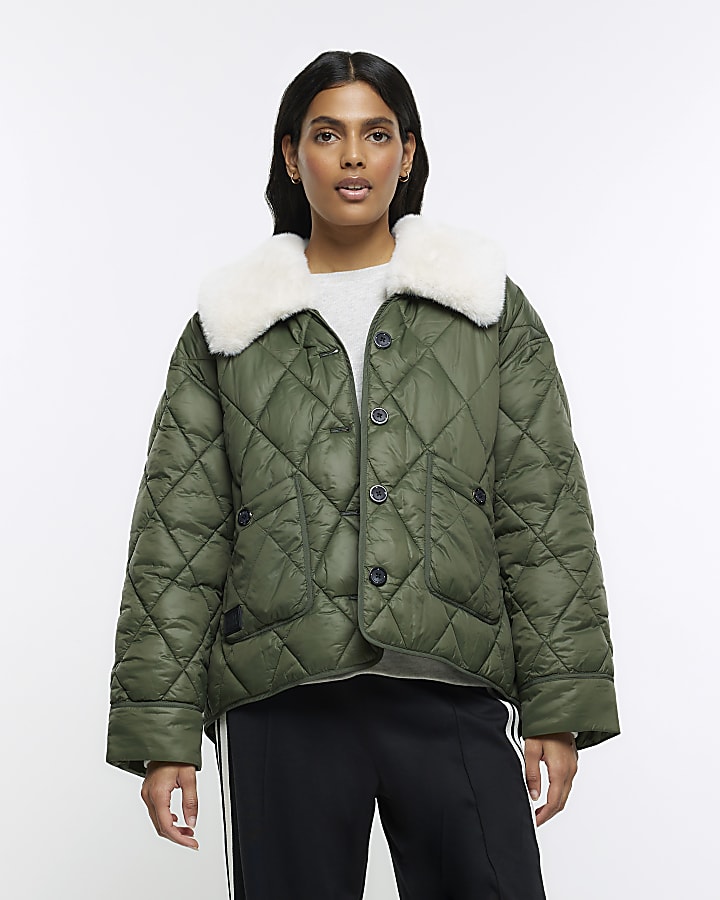 Green jacket with fur collar hotsell