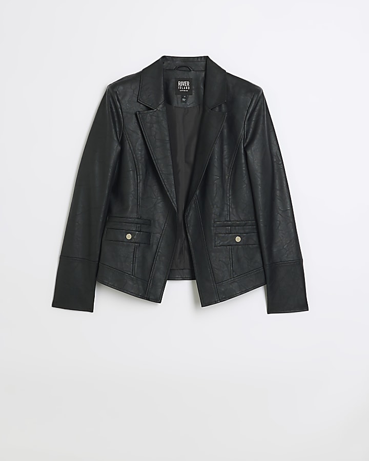 Black Faux Leather Blazer