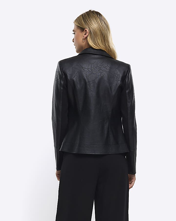 Black Faux Leather Blazer