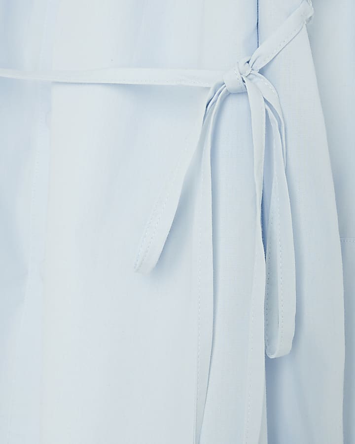 Blue tie waist bardot blouse