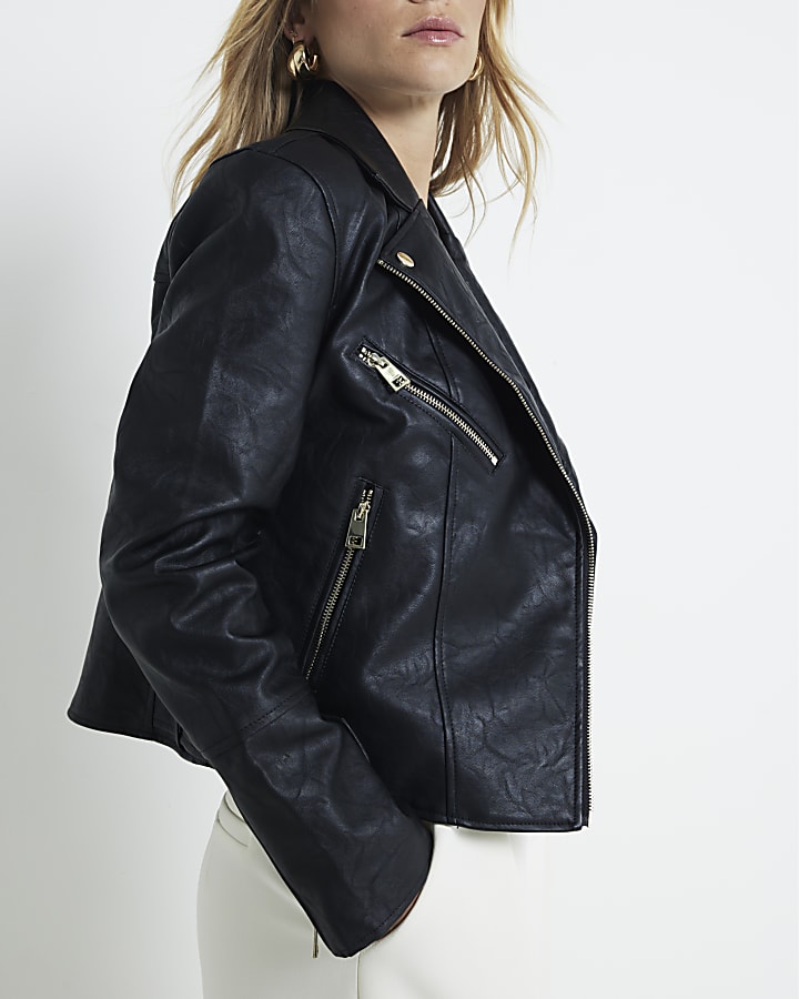 Black faux leather biker jacket