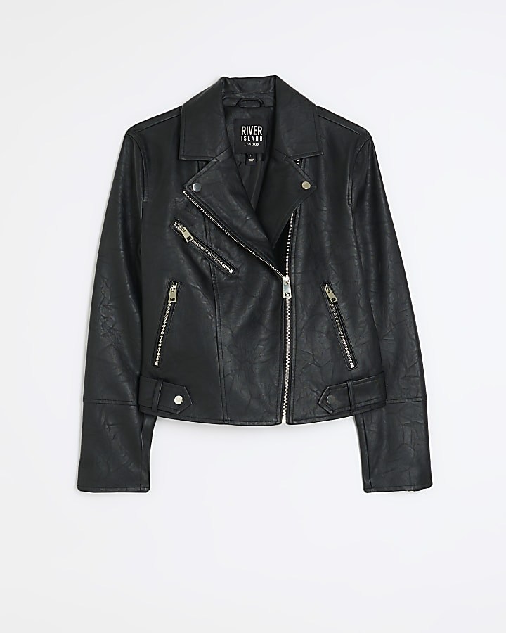 Black faux leather biker jacket