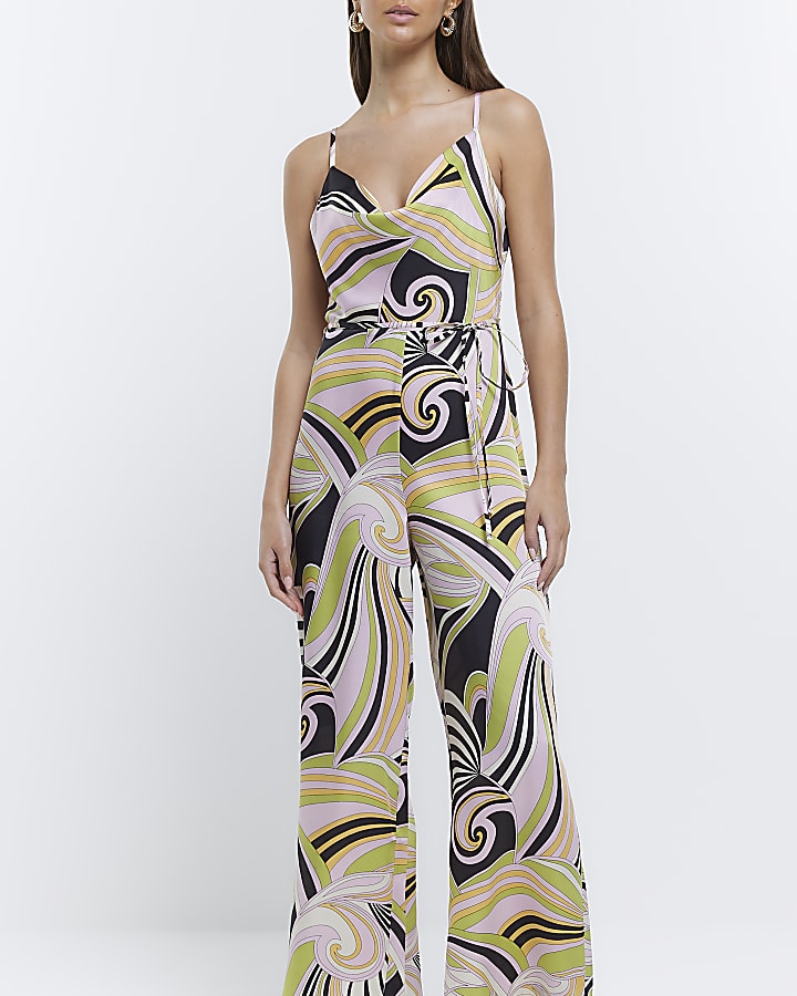 Purple cowl neck spaghetti strap jumpsuit