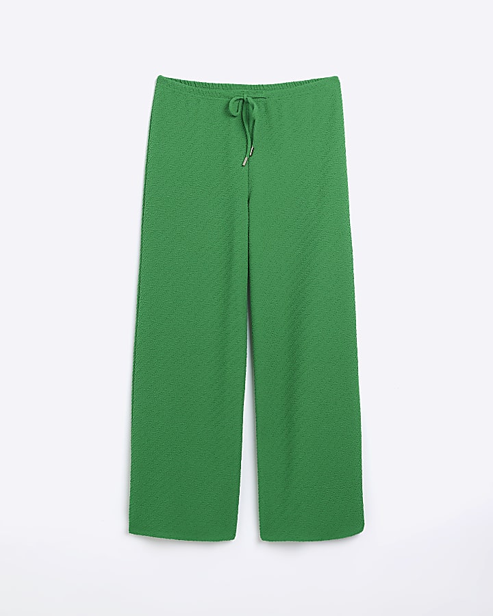 Green - Bright Pull On Wide leg textured Trs