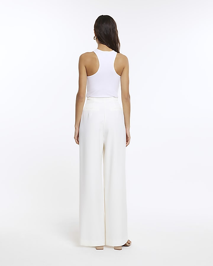 White RI Studio pleated wide leg trousers