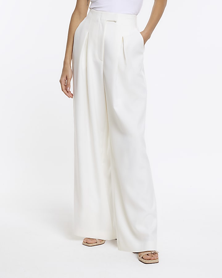 White RI Studio pleated wide leg trousers
