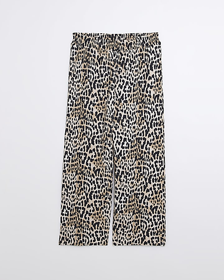 Plus beige leopard print flare trousers