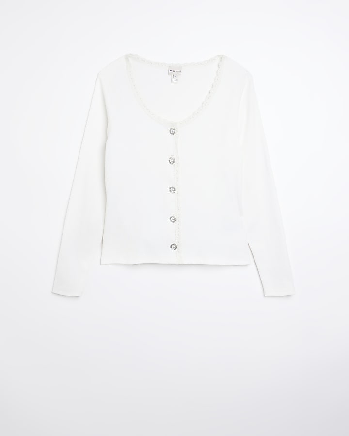 White button scoop neck top