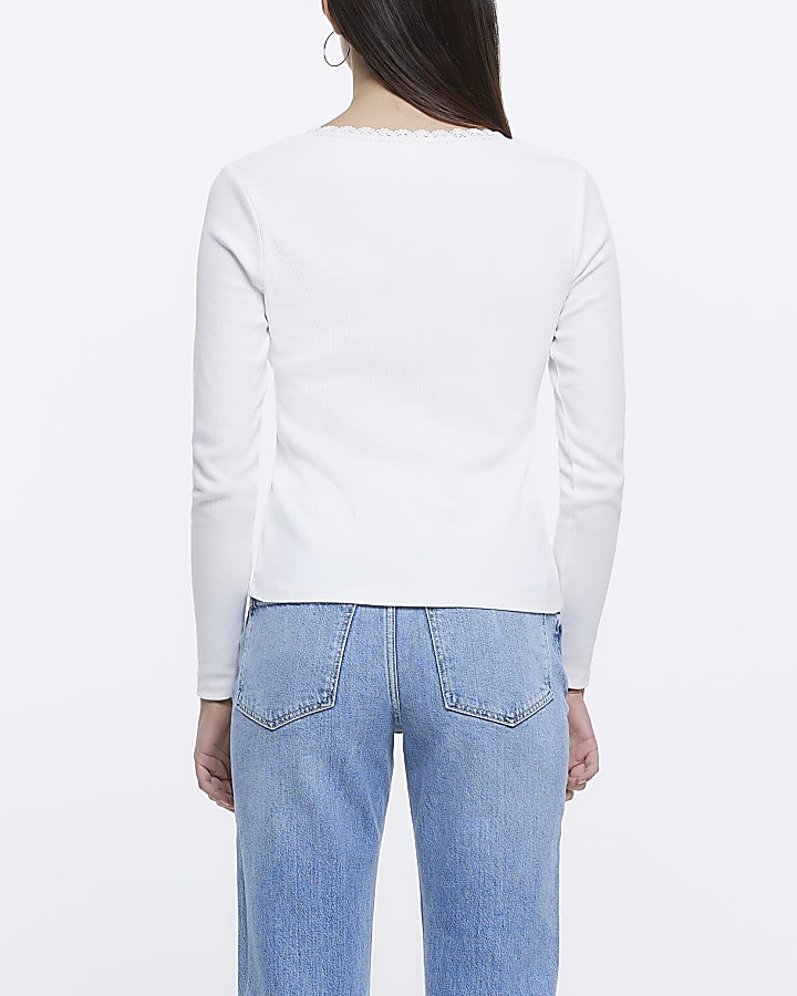 White button scoop neck top