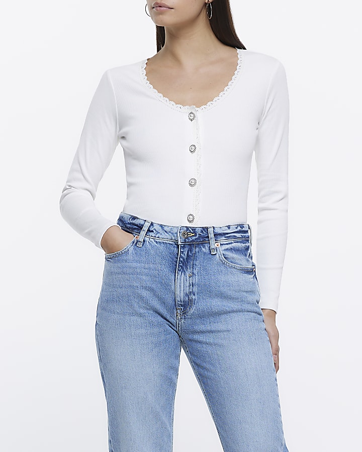 White button scoop neck top