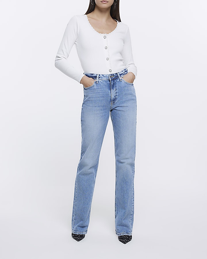 White button scoop neck top