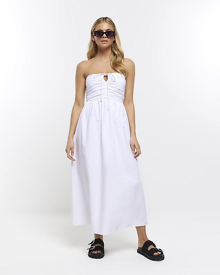 White bandeau midi dress
