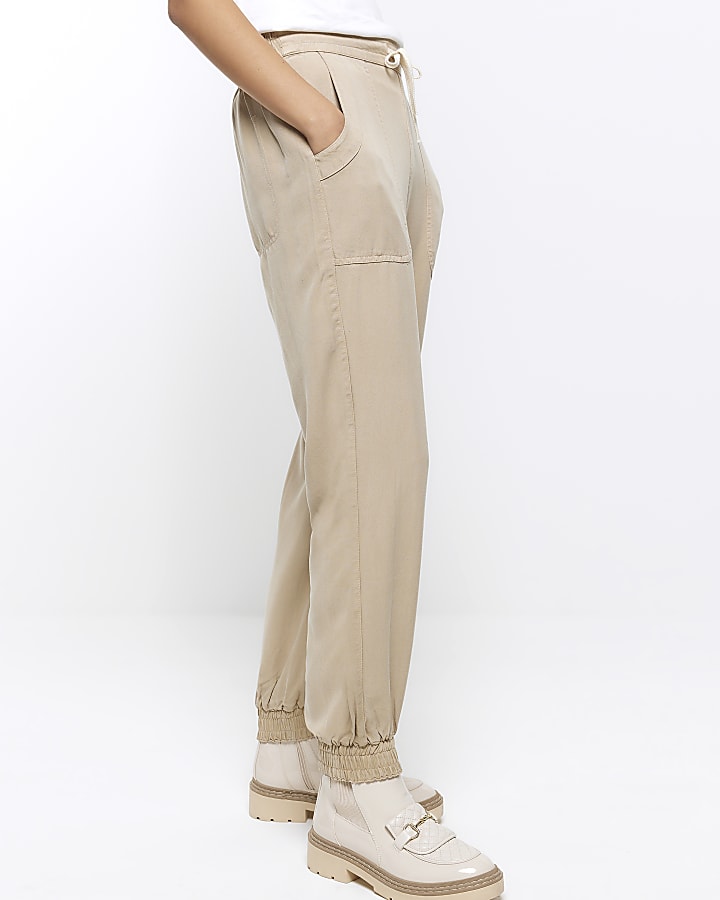 Beige lyocell cuffed joggers