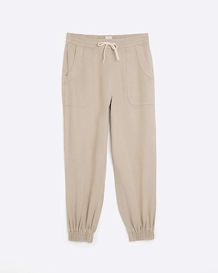 Beige lyocell cuffed joggers