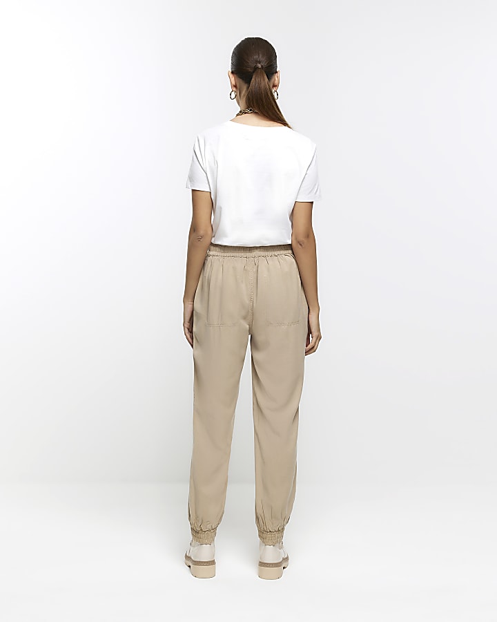 Beige lyocell cuffed joggers