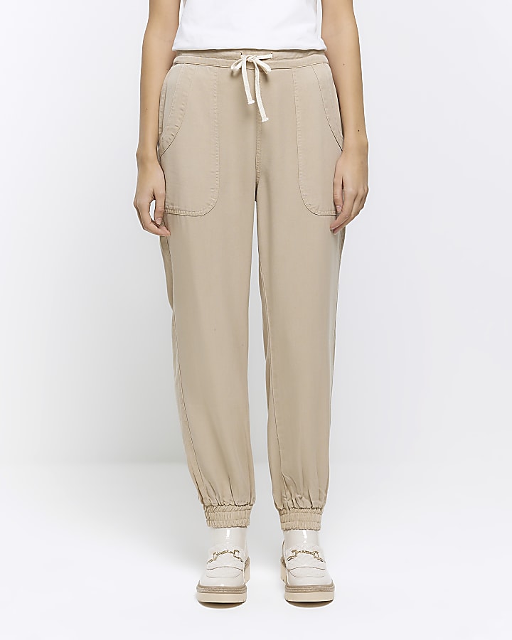 Beige lyocell cuffed joggers