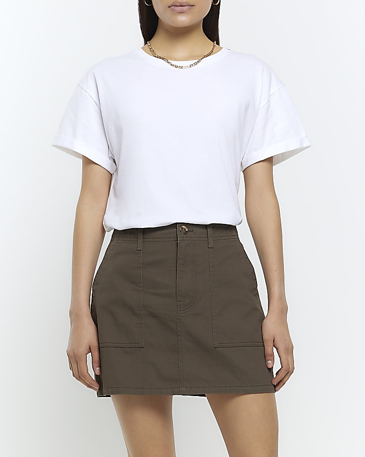 Khaki cargo mini skirt