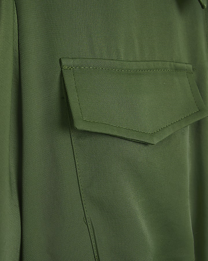Petite khaki belted wide leg jumpsuit
