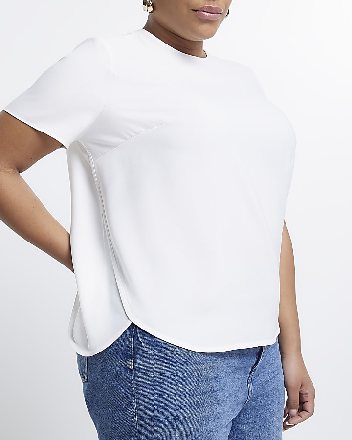 Plus white round neck t-shirt