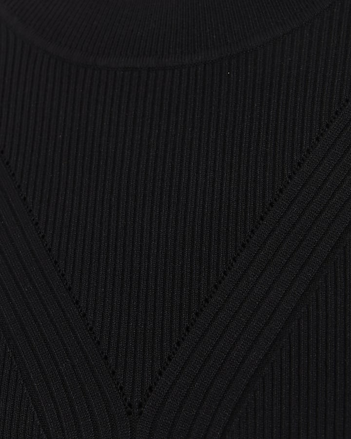 Black Rib Mix Roll Neck Top