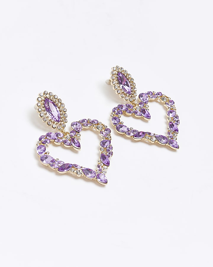 Gold lilac heart drop earrings