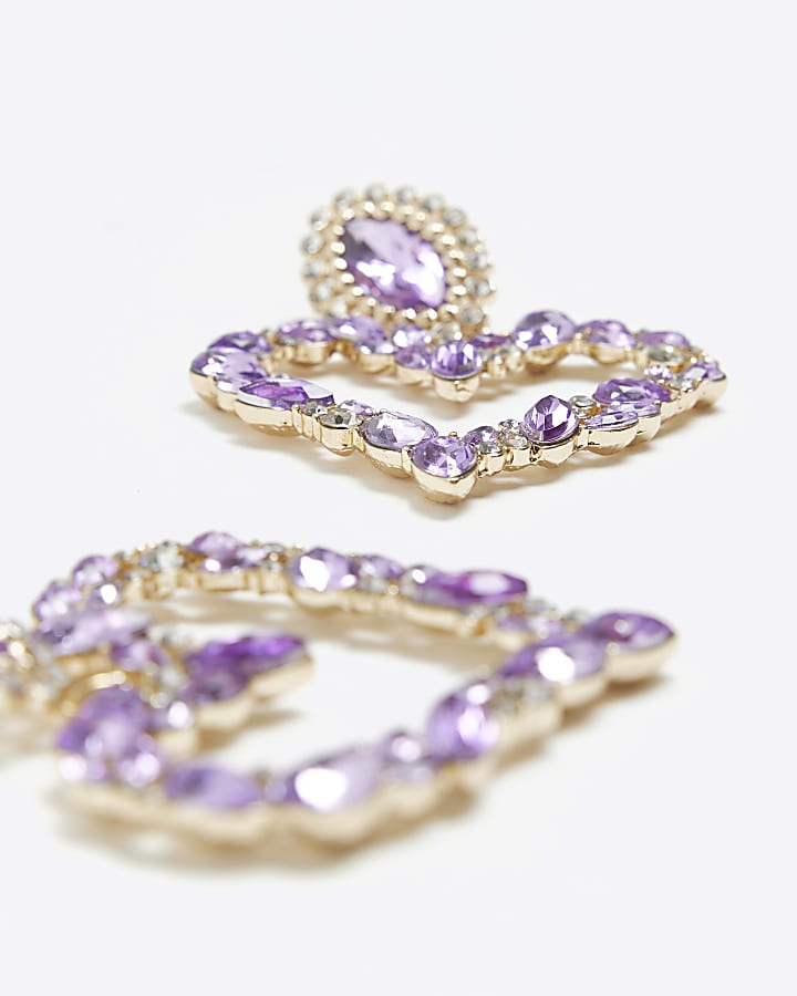 Gold lilac heart drop earrings
