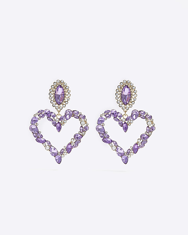 Gold lilac heart drop earrings