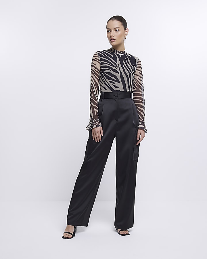 Cream animal print long sleeve blouse